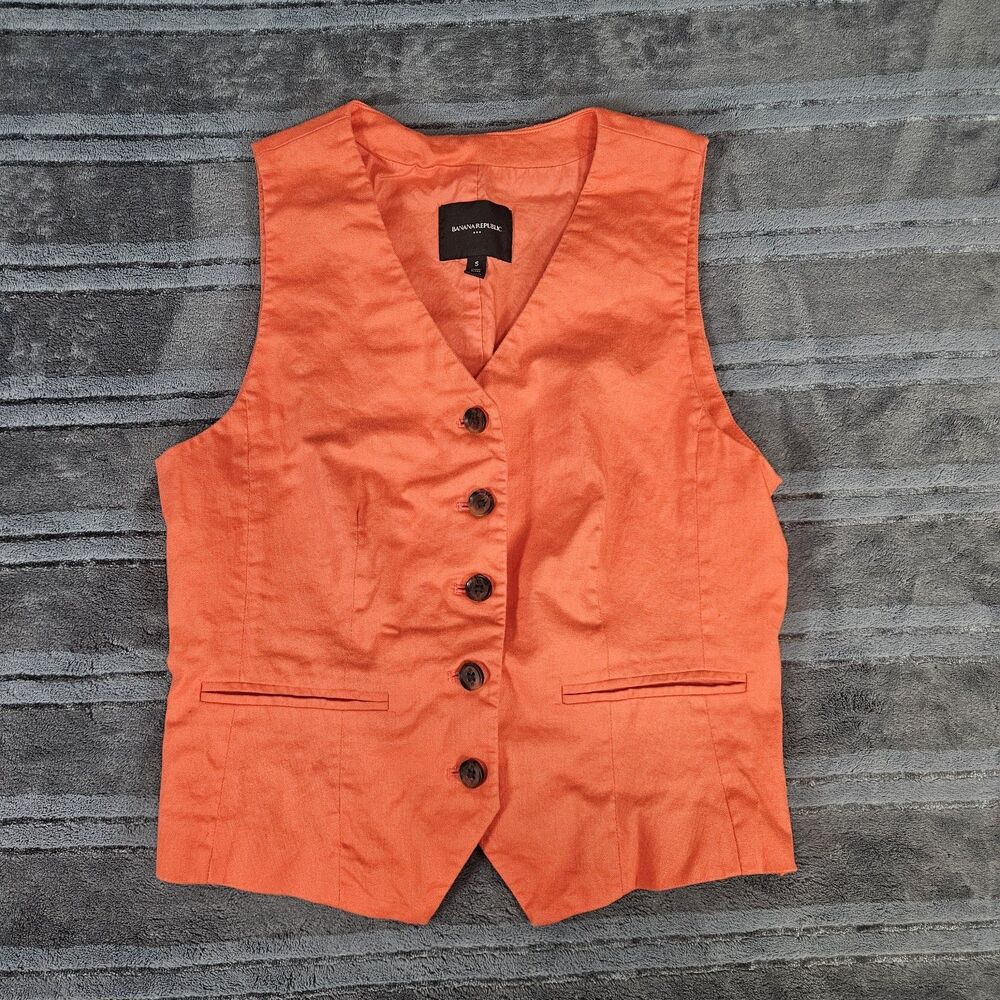 Banana Republic Size S Women's Linen-Blend Herringbone Vest Waistcoat In Flax